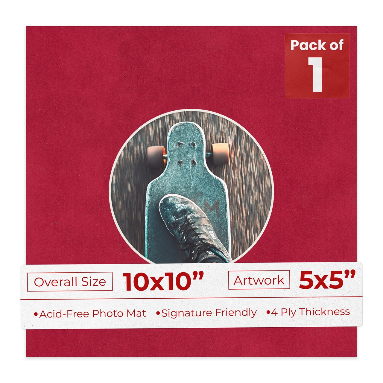 Red Suede Mat Board for 10x10 Frames - Circle Opening for 5x5 Photos